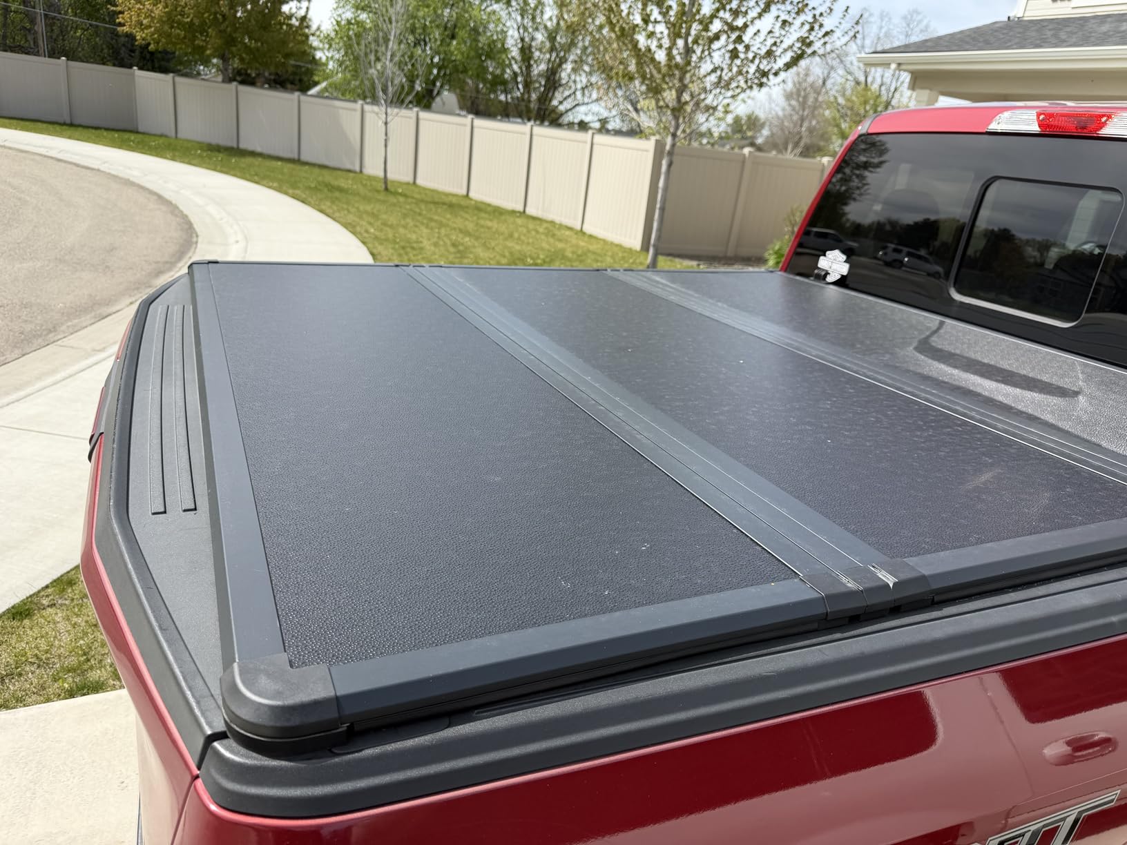 Hard Tri-Fold Tonneau Cover Replacement for 2015-2024 Ford F-150 5.5ft | Styleside Secure 6063 aluminum honeycomb tri-fold cover tool-free clamp install weatherproof supports 350lbs with LED lamp customer photo 1