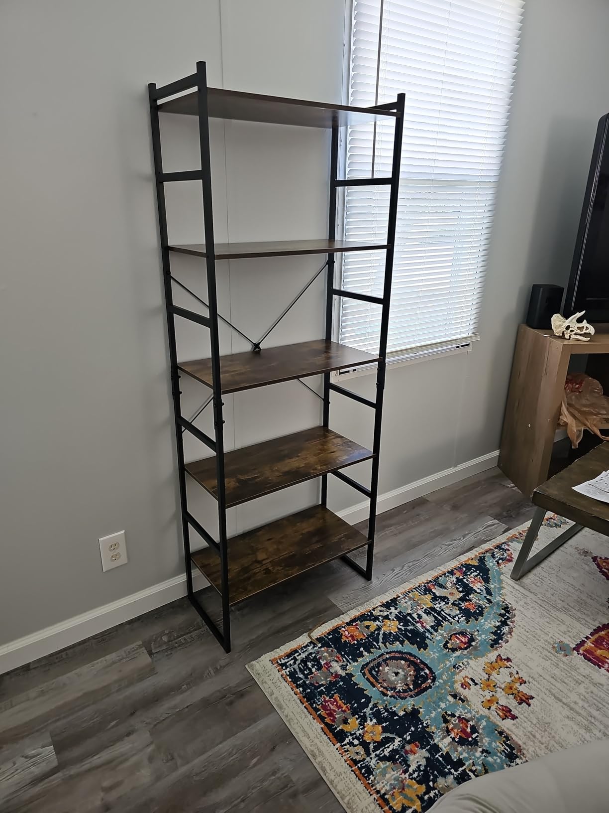 NUMENN 5 Tier Bookshelf, Tall Freestanding Open Storage Bookcase, Vintage | Storage Organizer with Metal Frame & Wood Shelves, Support Bars & Adjustable Feet for Bedroom, Living Room & Home Office customer photo 1