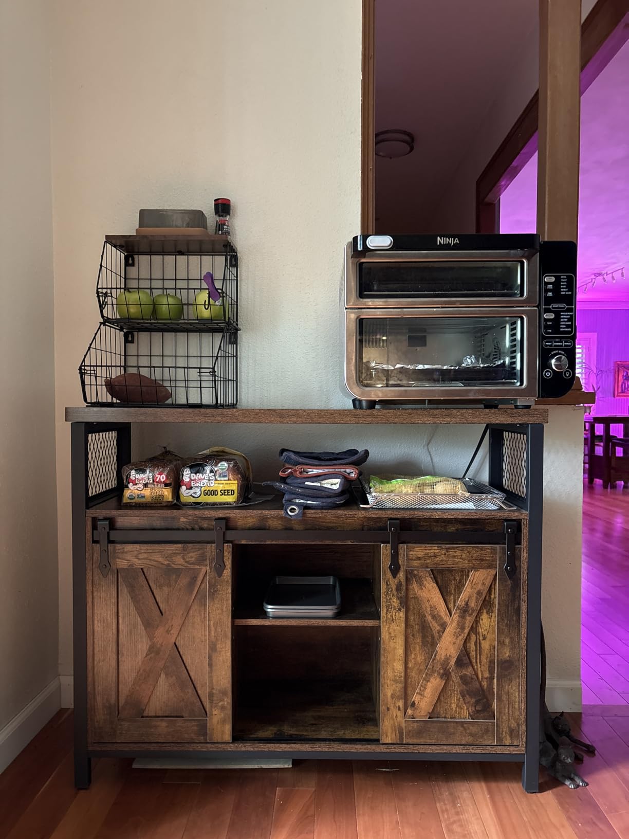 VASAGLE Buffet Cabinet, Coffee Bar with 1 Sliding Barn Door | Sideboard Storage Cabinet, Adjustable Shelves, 11.8 x 27.6 x 31.5 Inches, Rustic Brown, DAXTON Collection ULSC089B01 customer photo 2