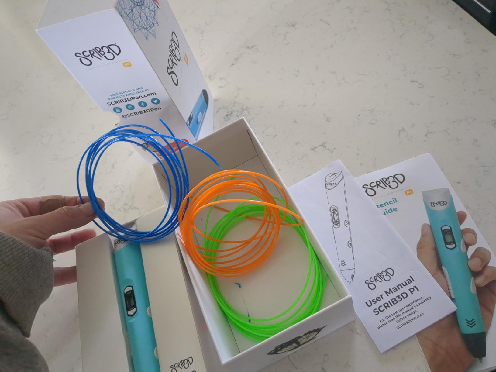 SCRIB3D P1 3D Printing Pen with Display - Includes 3D Pen, 3 Starter Colors of PLA Filament, Stencil Book + Project Guide, and Power adapter customer photo 1
