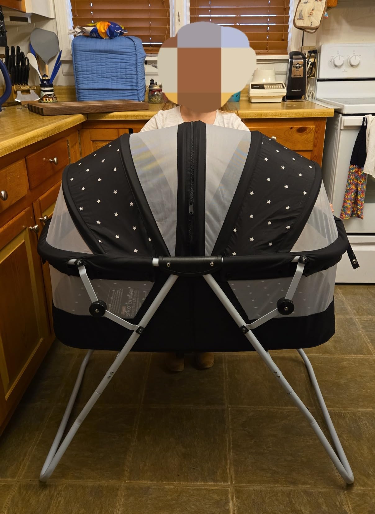 Dream On Me Karley Bassinet in Aqua, Lightweight Portable Baby Bassinet, Quick Fold and Easy to Carry, Adjustable Double Canopy, Indoor and Outdoor Bassinet with Large Storage Basket. | Quick Foldable Travel Bassinet with Storage Basket, Mattress Pad Included, Lightweight, For Indoor Outdoor Use, BSA Verified customer photo 1