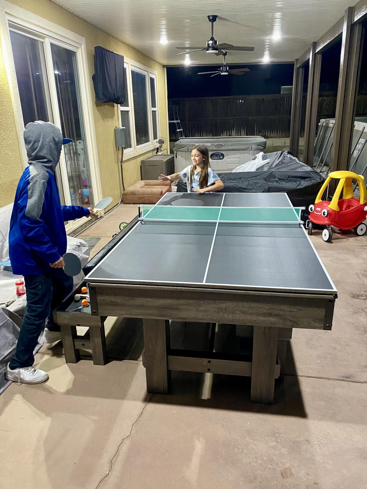 Hathaway Logan 7-ft Pool Table Combo Set with Benches - Rustic Gray with Blue Felt, Barnwood customer photo 2