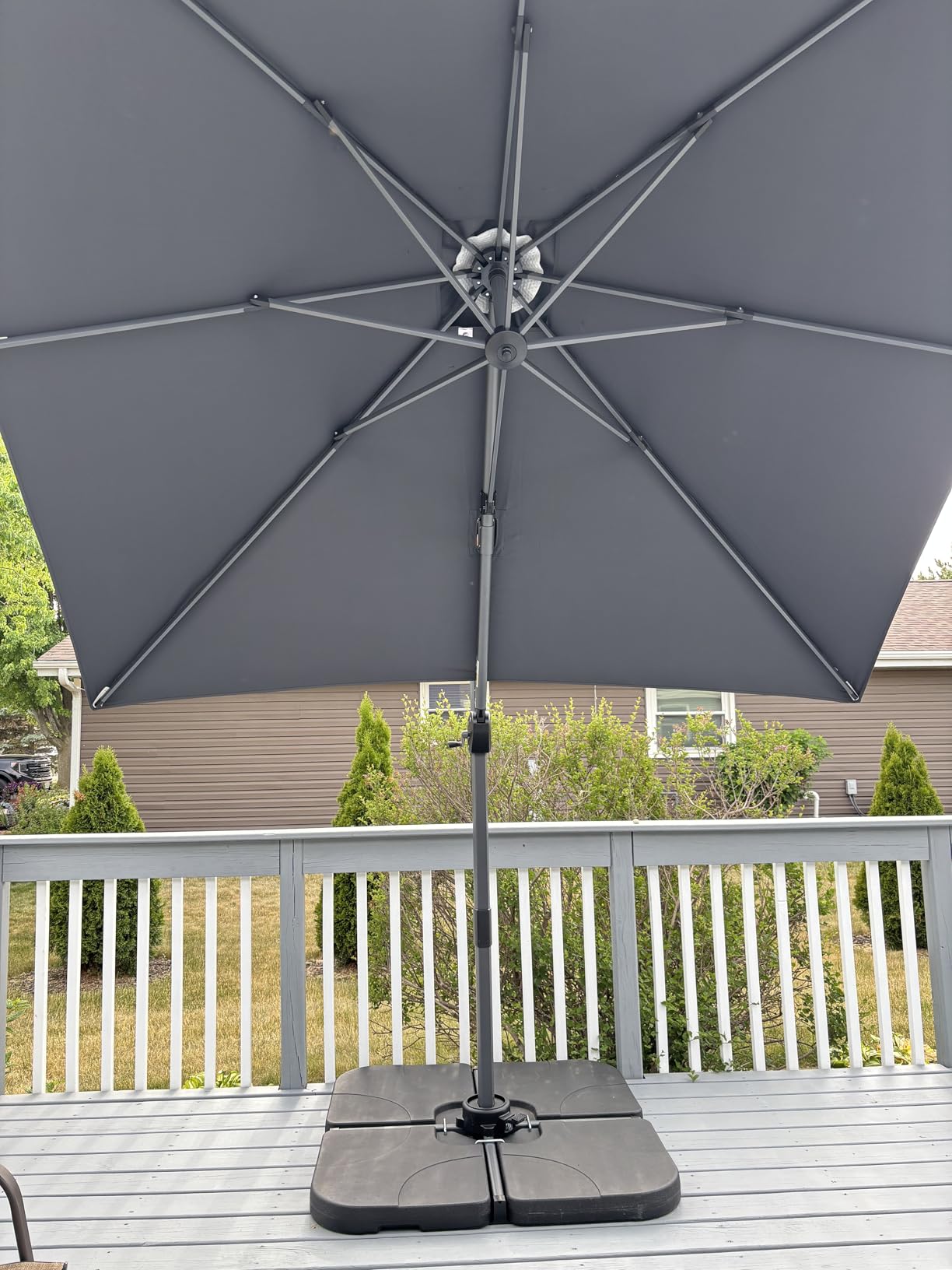PURPLE LEAF Cantilever Umbrella 9' x 11.5' Rectangle 360 Degree Rotation Grey | Fade Resistant, Built to Last, Easy Shade Control, Aluminum handle Smooth action, 360 Degree Shade Freedom, 99% UV Protection customer photo 1