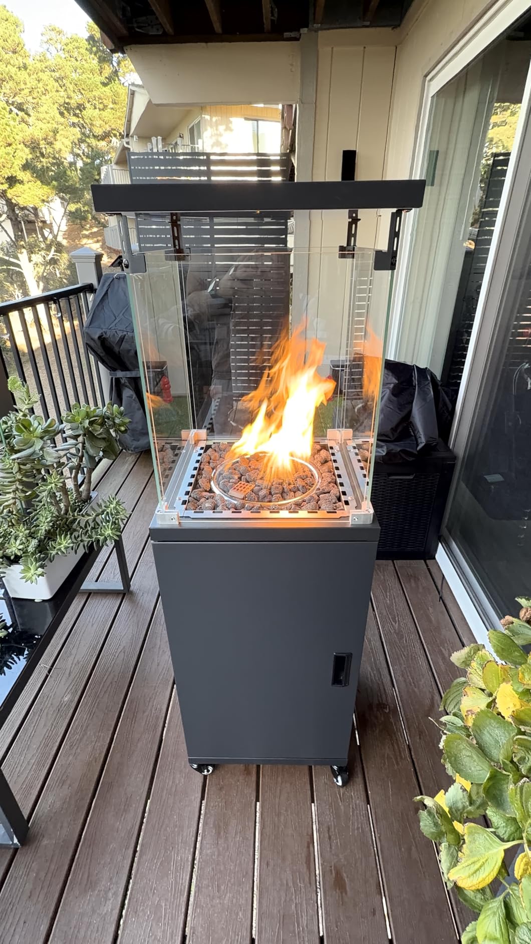 Pamapic Patio Heater with Cover, 48,000 BTU Pyramid Flame Outdoor Heater Quartz Glass Tube 87