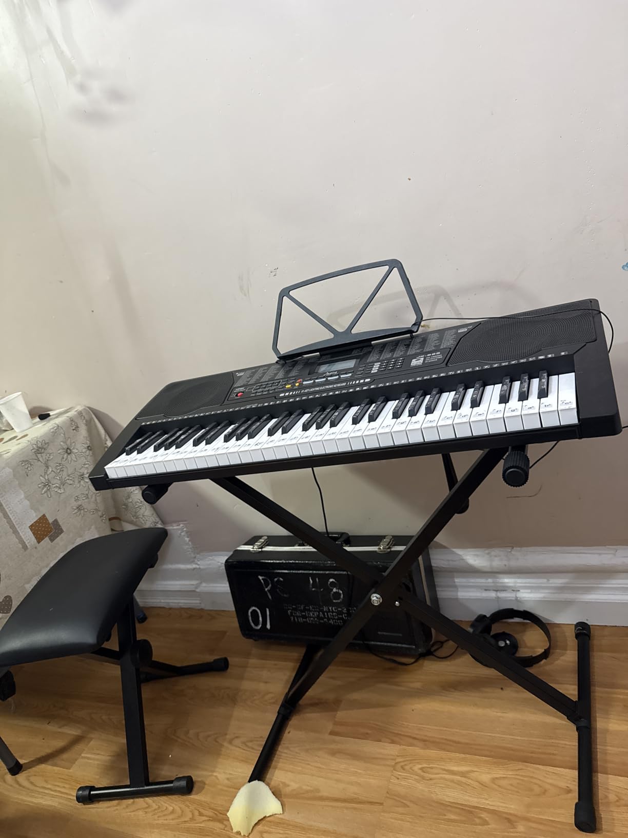 JIKADA 61 Key Portable Electronic Keyboard Piano,3 Teaching Modes | Electric Keyboard Piano Set w/Lighted Keys, Stand, Stool,LCD Screen, Built-In Speakers, Headphones, Microphone, Note Stickers customer photo 1