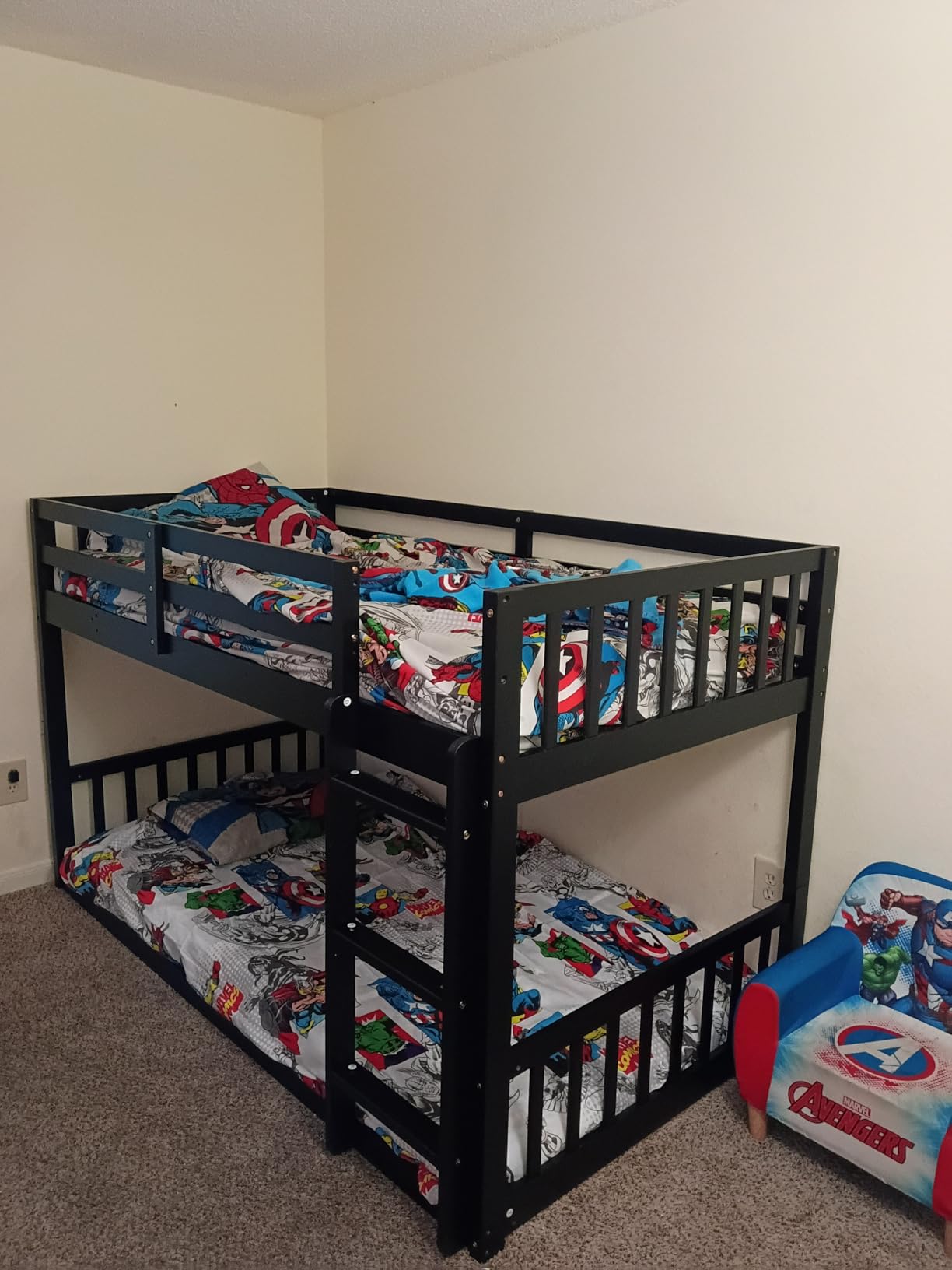 JOYMOR Solid Wood Low Twin Over Twin Bunk Bed for Kids/Junior, Bunk Bed Frame with Guardrails & Ladder for Boys Girls, No Box Spring Needed (White) customer photo 1