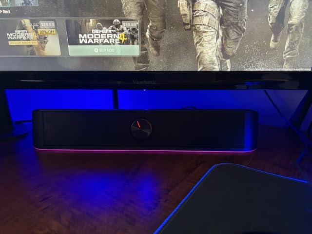 Redragon GS560 RGB Desktop Soundbar, 2.0 Channel Computer Speaker with Dynamic Lighting Bar Audio-Light Sync/Display, Touch-Control Backlit with Volume Knob, USB Powered w/ 3.5mm Cable, Black customer photo 2
