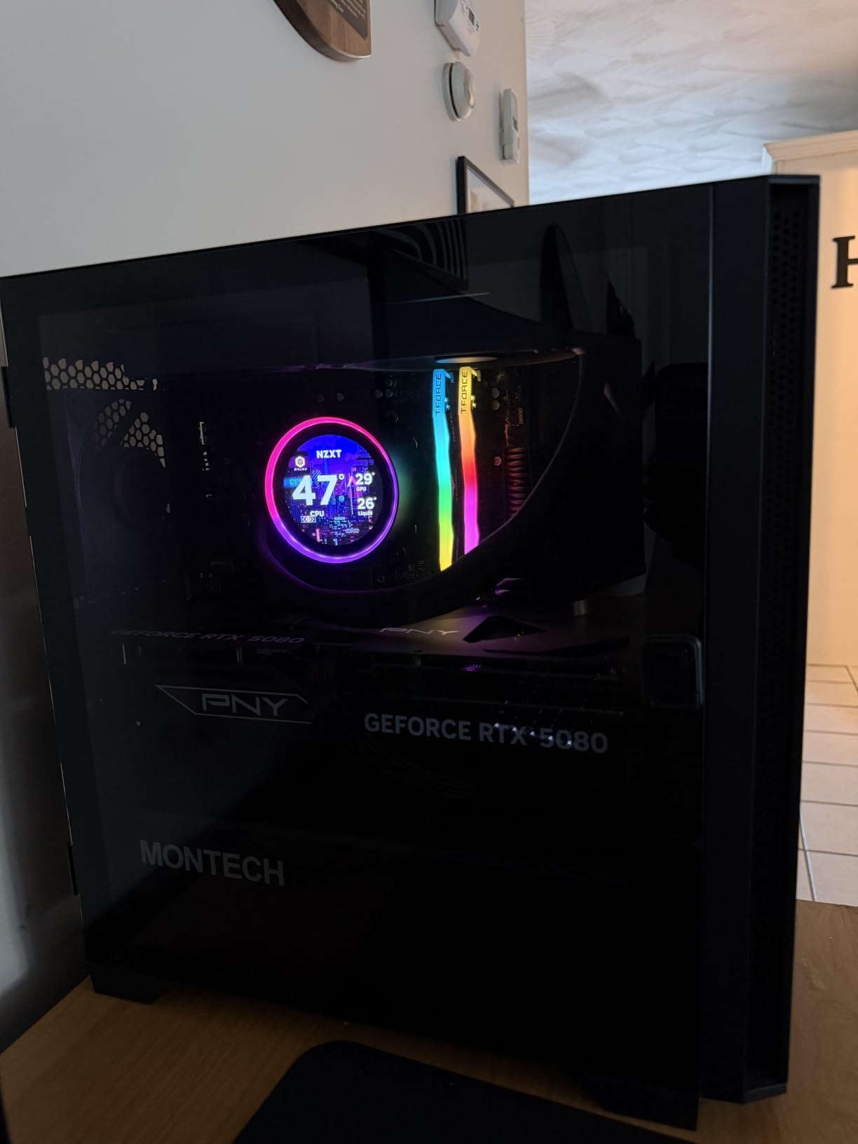 MONTECH AIR 100 ARGB High Airflow Micro-ATX PC Case, 4 ARGB Fans, Black | 330mm GPU Support, 280mm Radiator Support, Mesh Panel, Swivel Tempered Glass, ARGB Controller, Dust Filters customer photo 1