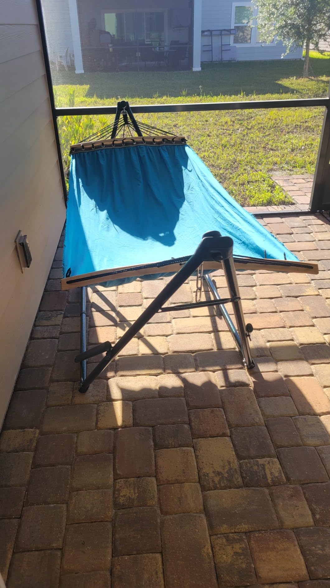 Tranquillo Double Hammock with Stand Included for 2 Persons/Foldable Hammock Stand 600 lbs Capacity Portable Case - Inhouse, Outdoor, Camping, Peacock | 2-Layer Polyester Net, 2 Person Capacity, Spreader Bars, Carry Bag Included, No Assembly Required, Folds To 51 x 8 in customer photo 1