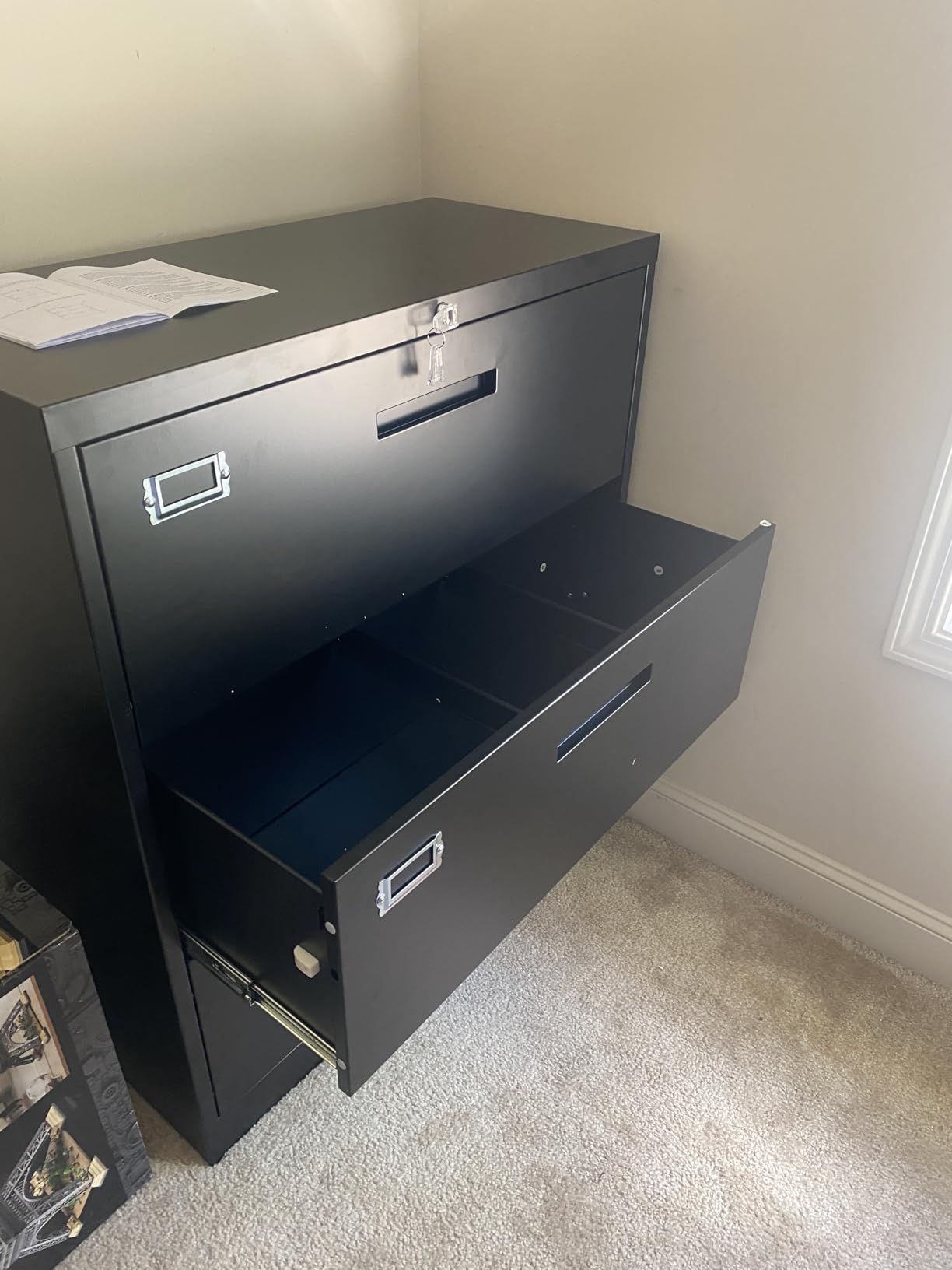 BYNSOE 4 Drawer Filing Cabinet with Lock Metal Lateral File Cabinet Office Home Steel Lateral File Cabinet for A4 Legal/Letter Size Wide Metal Cabinet Locked, Assembly Required (4 Drawer, Black) customer photo 1