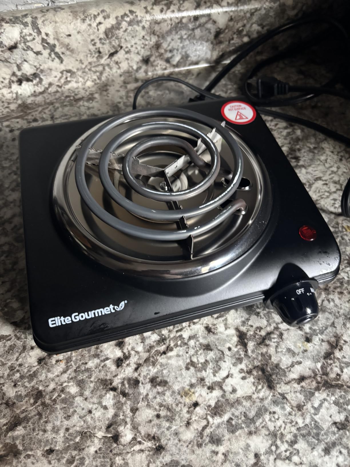 Elite Gourmet Electric Burner, 1000W Cast Iron Hot Plate, 7 Heat Settings | Portable cooktop for RV, dorm, office & small kitchens - road-ready, compact, and countertop-ready for cooking anywhere customer photo 2