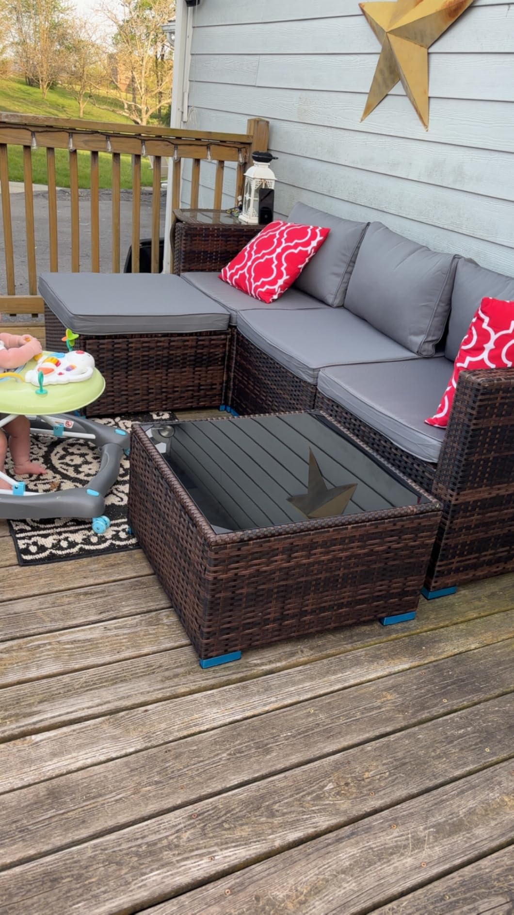Aiho 5 Pieces Patio Furniture Set All-Weather Outdoor Wicker Sectional Patio Furniture with Cushion and Glass Table (Grey) customer photo 2
