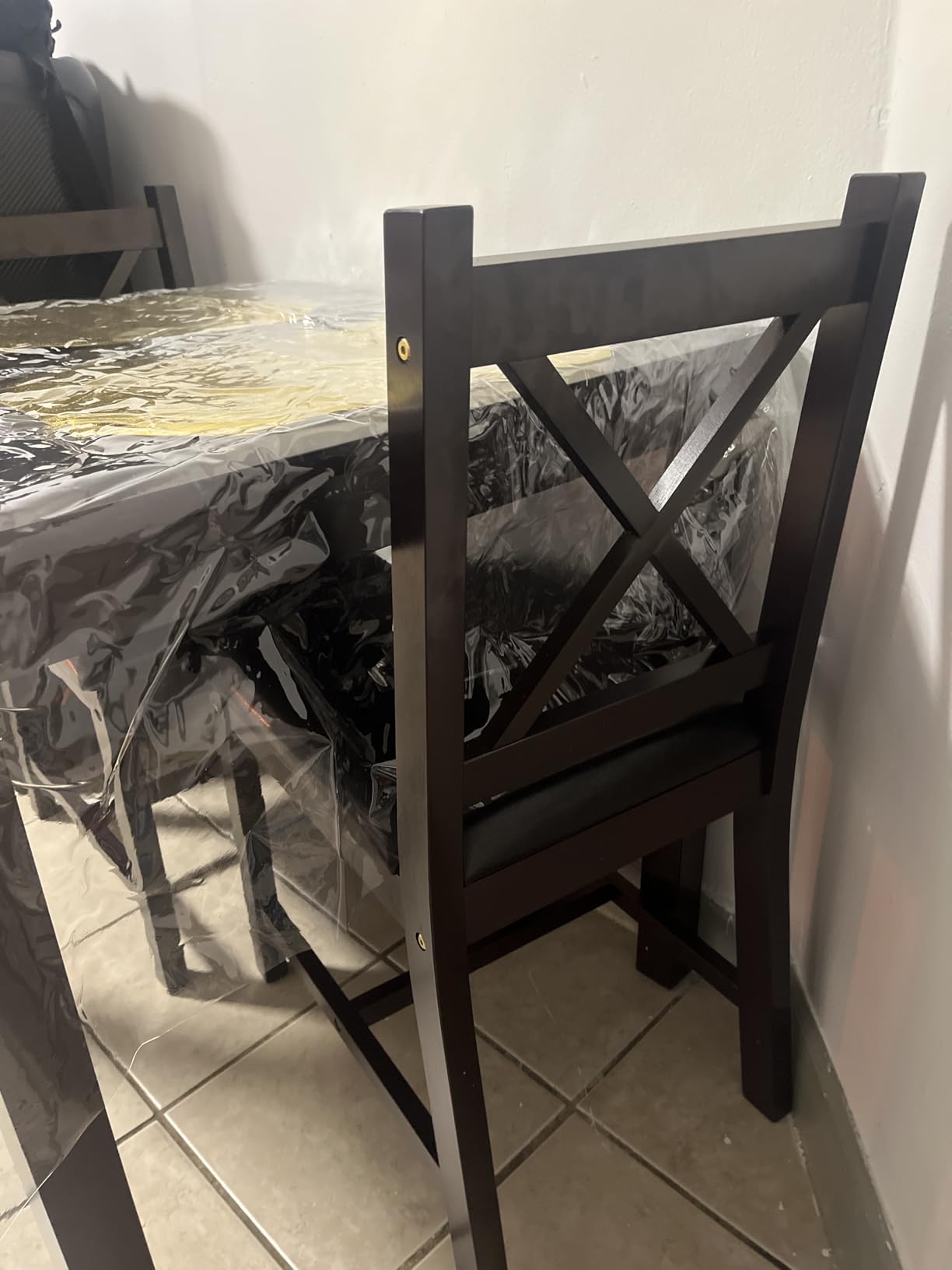 3-Piece Solid Wood Kitchen Table Set for 2 | Pine Dining Table with Upholstered Chairs | Space-Saving Design | Dark Brown customer photo 2
