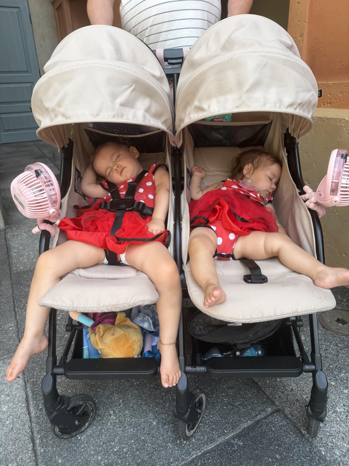Mompush Lithe Double Stroller, Lightweight Side by Side, Infant & Toddler | 25 lbs design, 30-inch width fits doorways, one-step fold, independent recline, UPF50+ canopy, all-wheel suspension customer photo 2