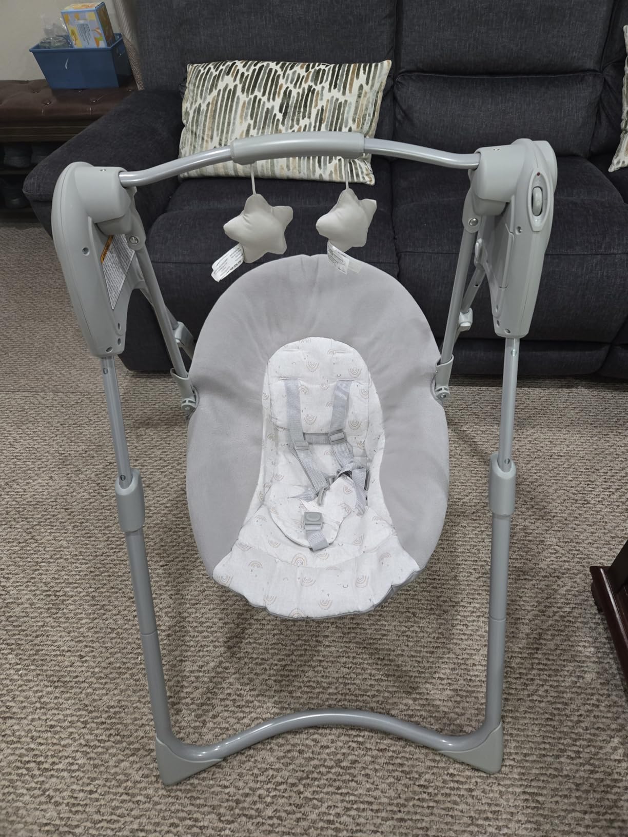 Graco Slim Spaces Compact Baby Swing, Space Saving Portable Bay Swing with Height Adjustable Legs & Soft Toys, Reign customer photo 2