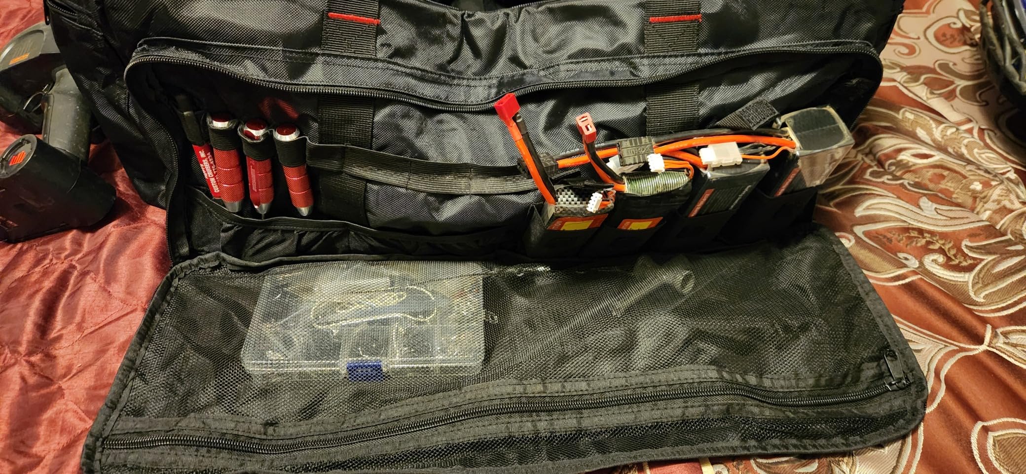 DSLEAF RC Storage Bag for 1/8 & 1/10 Car, Portable RC Carry Case, Bag Only | Multiple Pockets for Batteries, Charger, Tools and Other Accessories, Portable Handle and Adjustable Shoulder Strap customer photo 1
