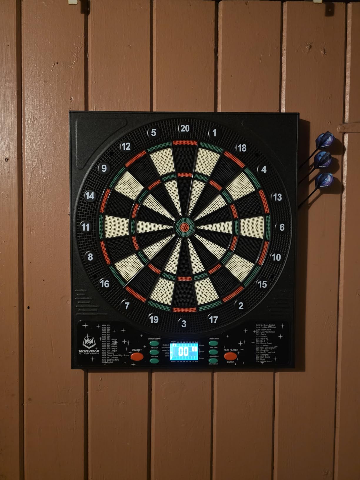 WIN.MAX Electronic Dart Board for Adults, Automatic Scoring with 12 Darts | 34 Games 355 Variations, Up to 8 Players, Adapter/Batteries, LCD Display Wall Mount for Home Bar Game Room customer photo 1
