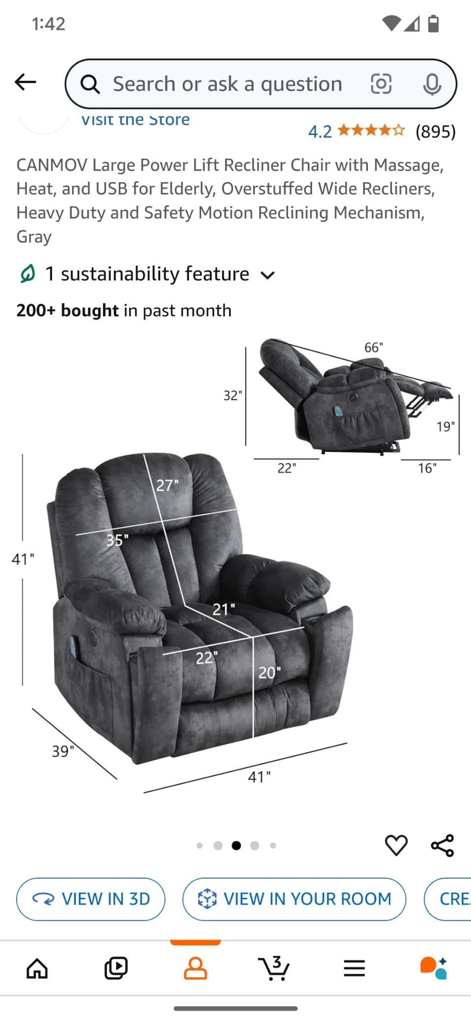 CANMOV Large Power Lift Recliner Chair with Massage, Heat, and USB for Elderly - Overstuffed Wide Recliners, Heavy Duty Motion Reclining Mechanism, Gray customer photo 2