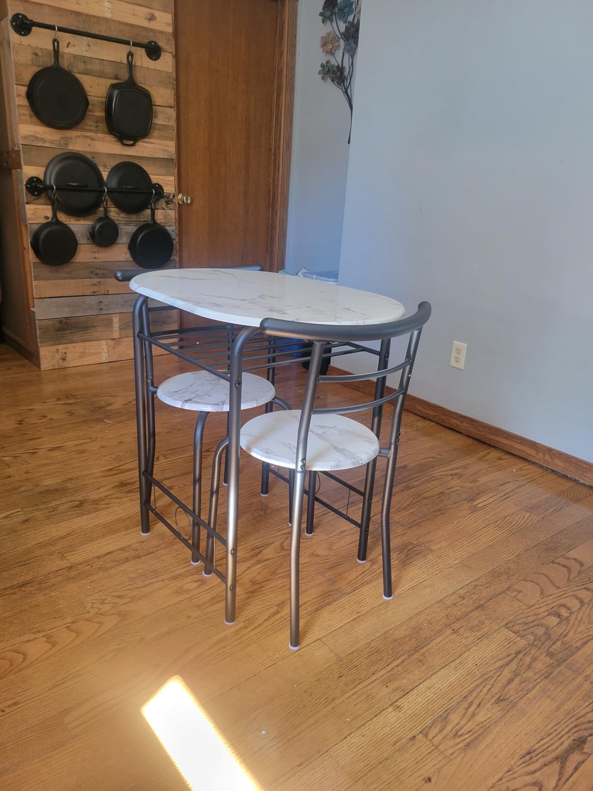 JUMMICO 3-Piece Wooden Round Table & Chair Set (Walnut/Black) customer photo 2
