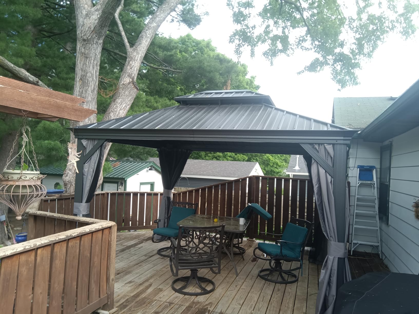 Kozyard Alexander 10' x 12' Hardtop Gazebo, Aluminum Frame | Galvanized Steel Double Roof, Outdoor Permanent Pavilion with Curtains and Netting for Patio, Backyard, Lawn, Gray customer photo 1