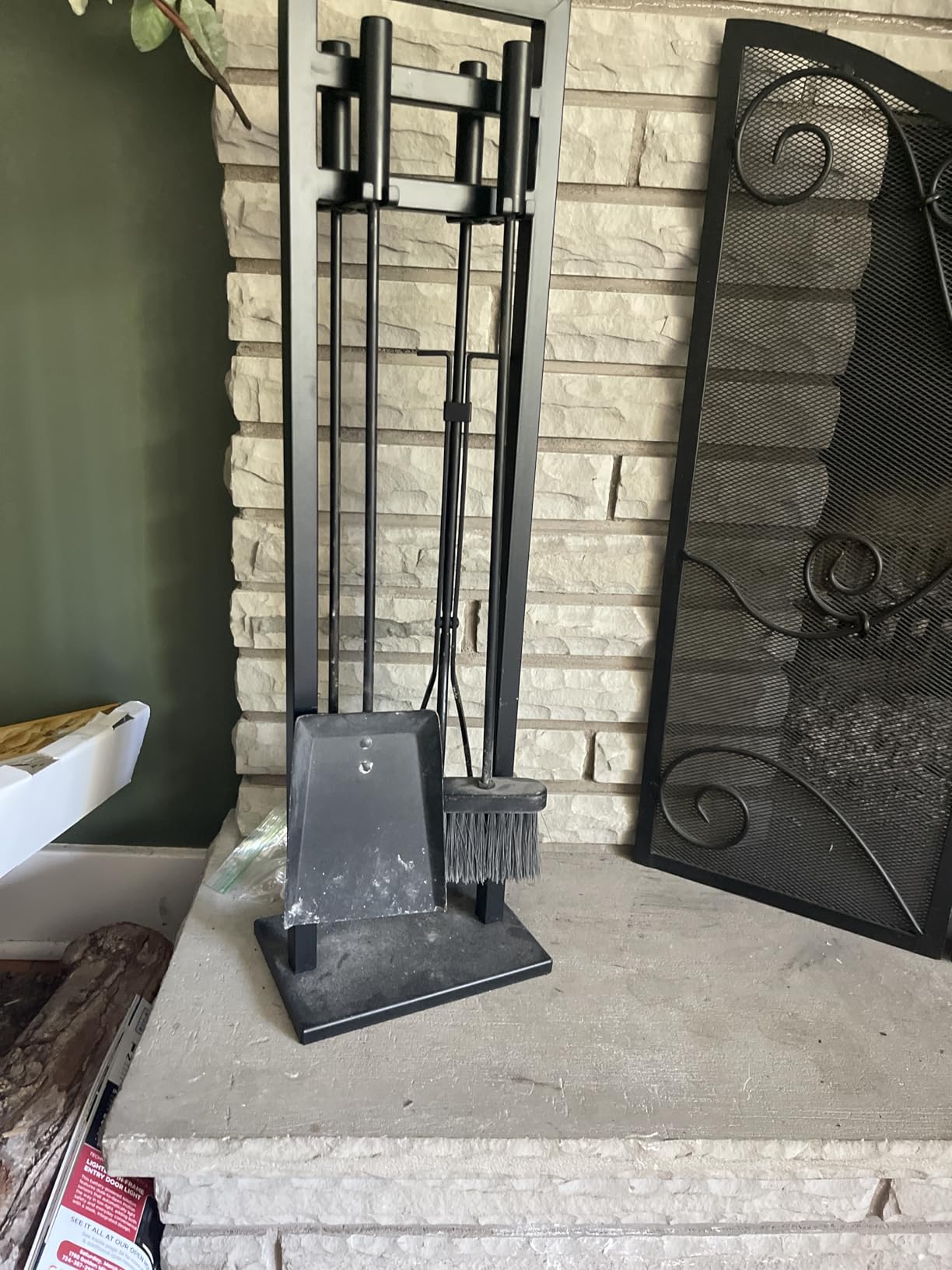 FEED GARDEN Fireplace Tools Set 5 Pieces, 30 Inch Modern Wrought Iron Outdoor Fireplace Accessories Set Long Holder Indoor with Poker, Tongs, Shovel, Brush, Base Black customer photo 2
