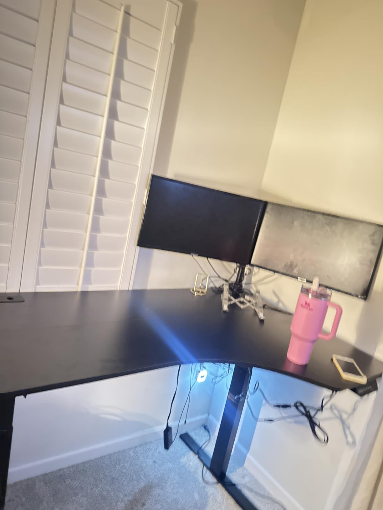 SHW 55-Inch Large Electric Height Adjustable L-Shaped Standing Desk, White customer photo 2