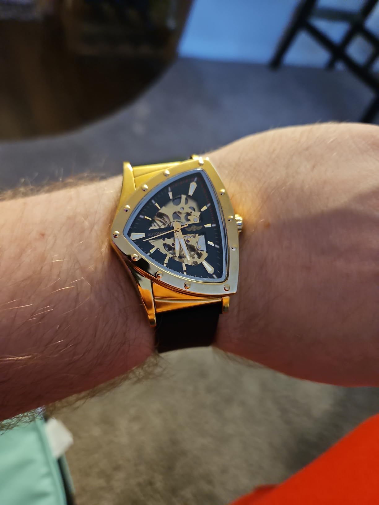 FORSINING Skeleton Watches for Men, Automatic Mechanical Watch with Triangle Dial, Luminous Self Winding Watches Stainless Steel Bracelet or Soft Silicone Strap customer photo 1