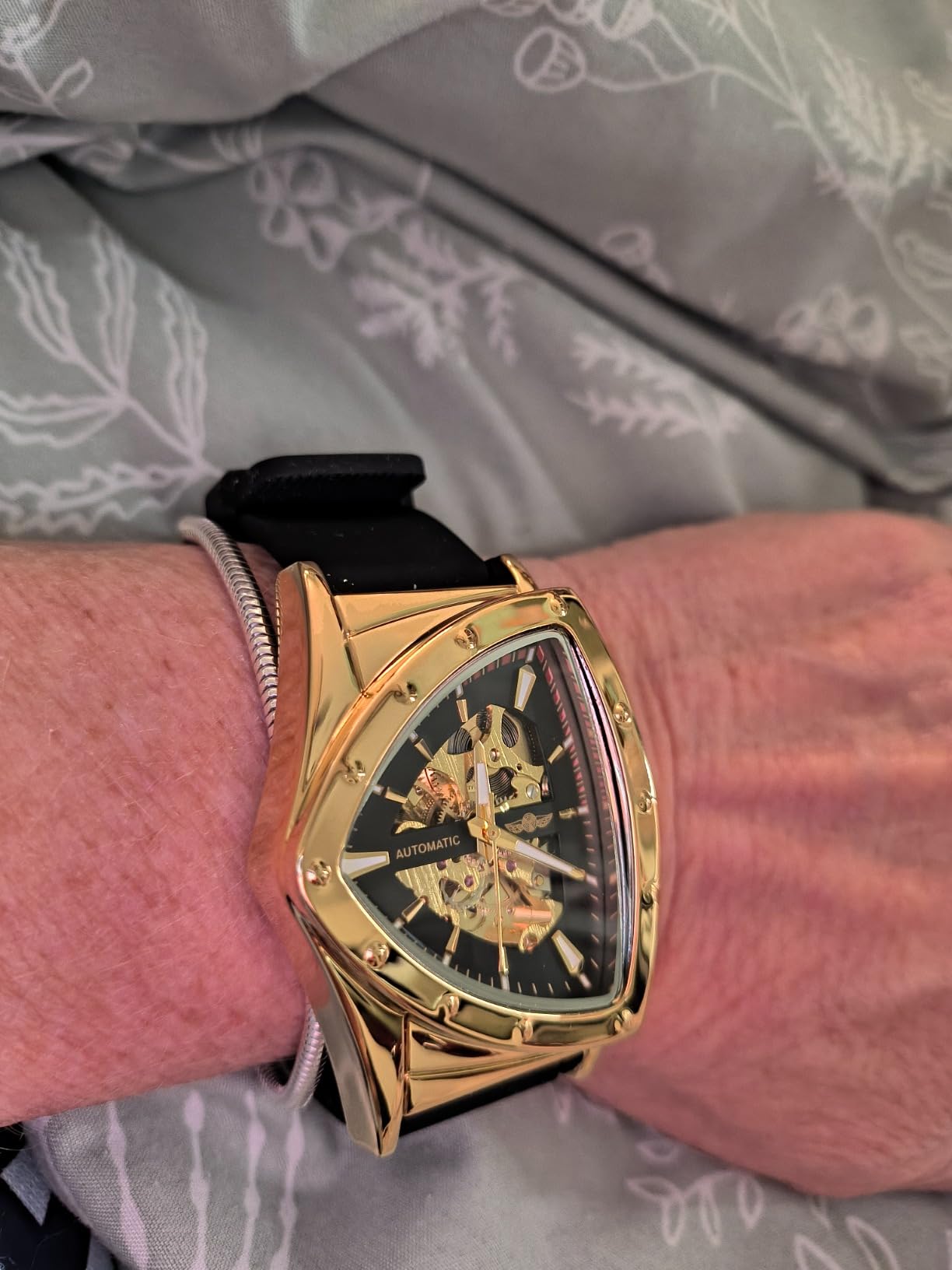 FORSINING Skeleton Watches for Men, Automatic Mechanical Watch with Triangle Dial, Luminous Self Winding Watches Stainless Steel Bracelet or Soft Silicone Strap customer photo 2