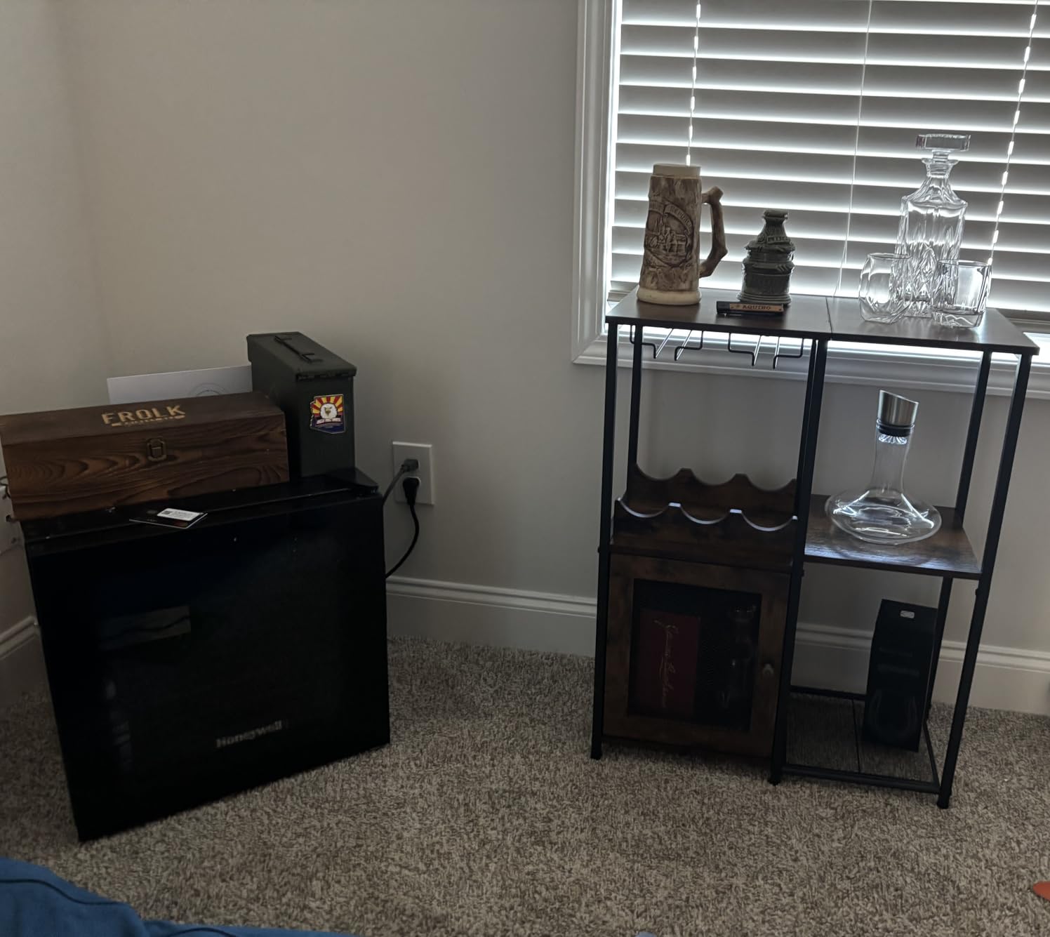 X-cosrack Wine Bar Rack Cabinet with Detachable Wine Rack, Coffee Bar Cabinet with Glass Holder, Small Sideboard and Buffet Cabinet with Mesh Door, Rustic Brown, Large customer photo 2