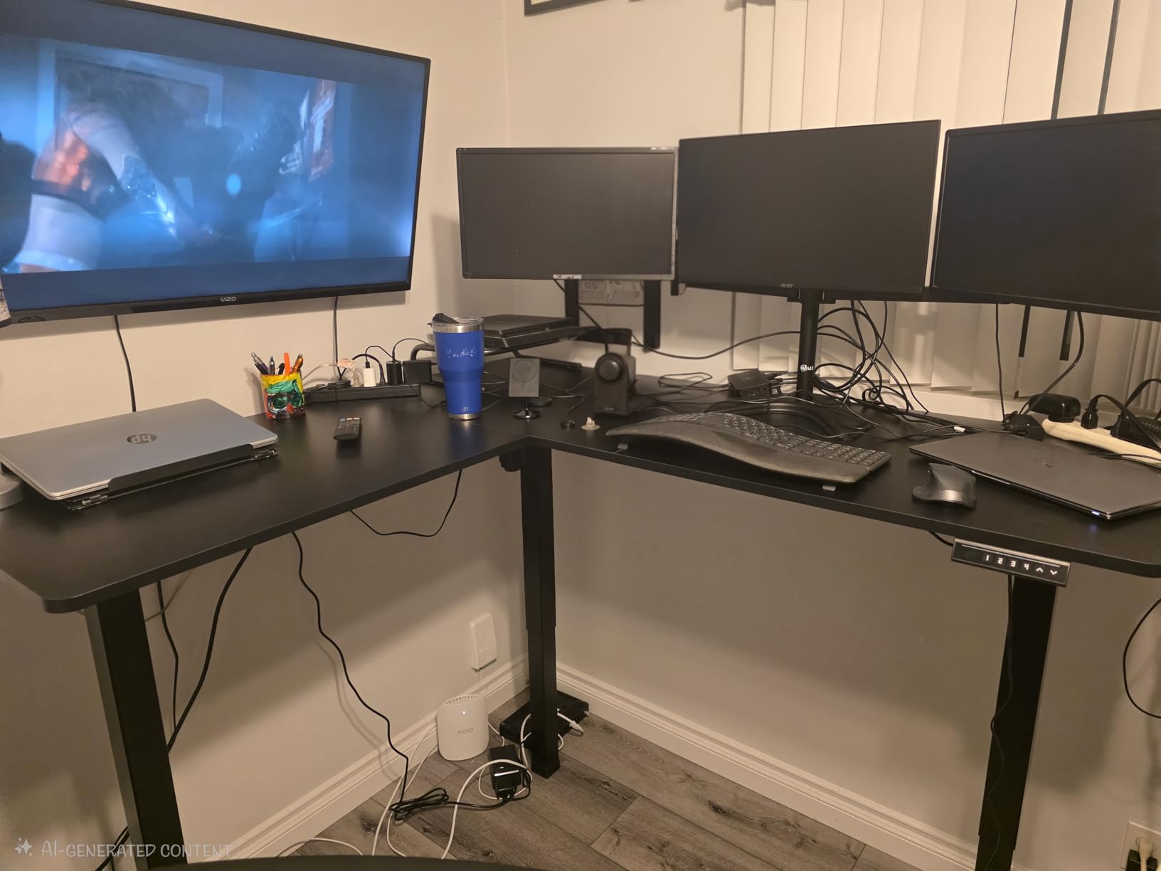 VIVO Dark Walnut 63 x 55 in Corner Standing Desk, DESK-E3CTD | Electric, Holds 225 lbs, Reversible L-Shaped Table, Sit Stand, Height Adjustable, Memory Presets, Black Frame customer photo 2