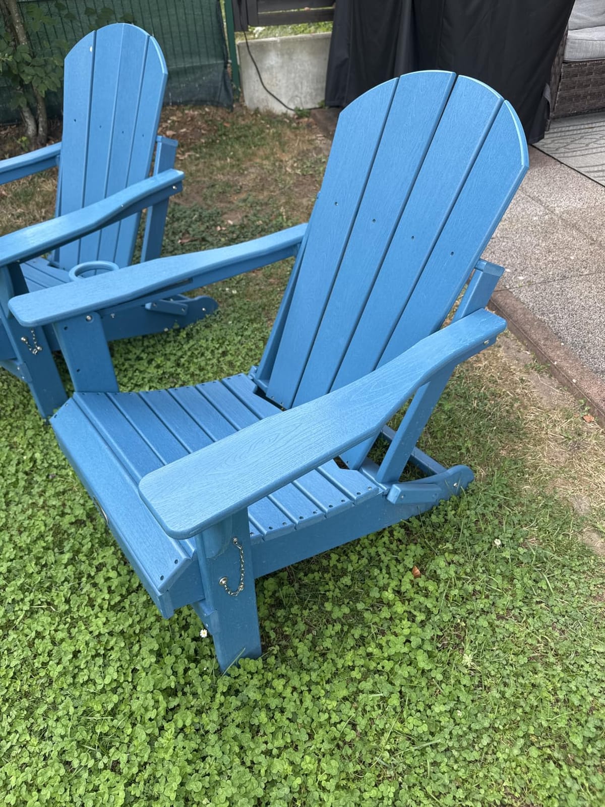 Folding Adirondack Chair HDPE All-Weather Patio, Navy Blue | Wooden Textured, Cup Holder, 380lbs, Rustproof, Fire Pit Outdoor Lawn Poolside Backyard Deck customer photo 1