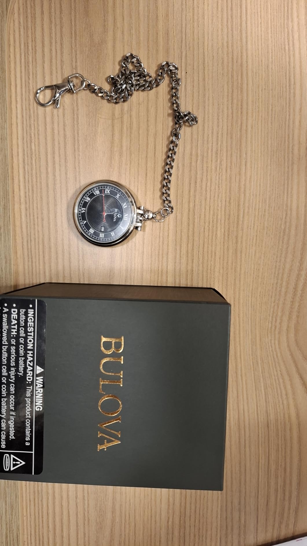 Bulova Classic Pocket Watch 3-Hand Date Quartz Stainless Steel, Black Dial with Detachable Chain Style: 96B308 customer photo 2