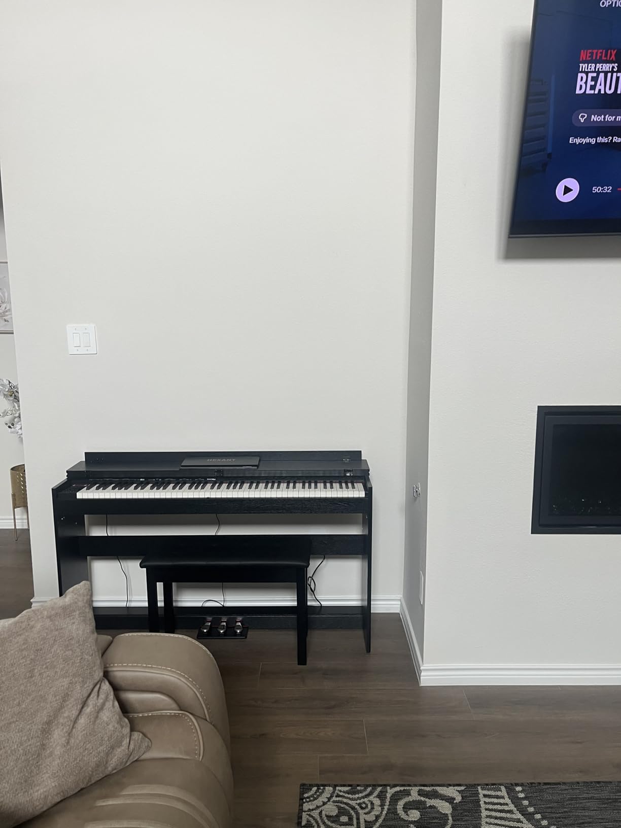 HEXANT 88-Key Weighted Digital Piano, Full-Size Semi-Weighted Upright Flip Electric Keyboard Piano with 3 Pedal and Multi-Functional Keyboard for Beginner(with Bench, Black) customer photo 2