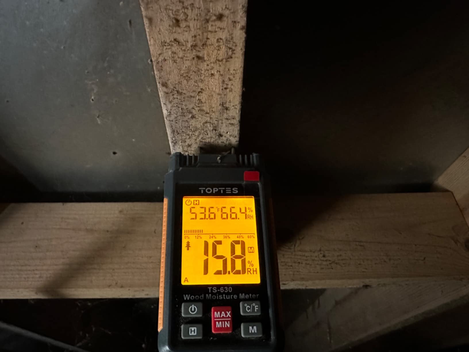 Wood Moisture Meter, TopTes Digital Moisture Meter TS-630, Handheld Humidity Tester with 2.25-inch LCD Display, Tricolor Backlight, Check The Dampness Level on Firewood/Drywall - Orange customer photo 2