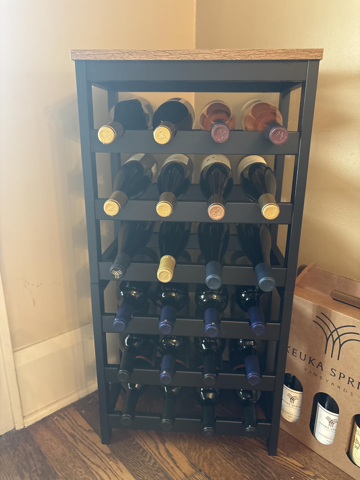 VASMIA Bamboo Wine Rack, Sturdy and Durable Wine Storage Cabinet Shelf, Wine Racks Countertop for Pantry, Kitchen, 3-Tier 12 Bottles Wine Rack Black customer photo 1