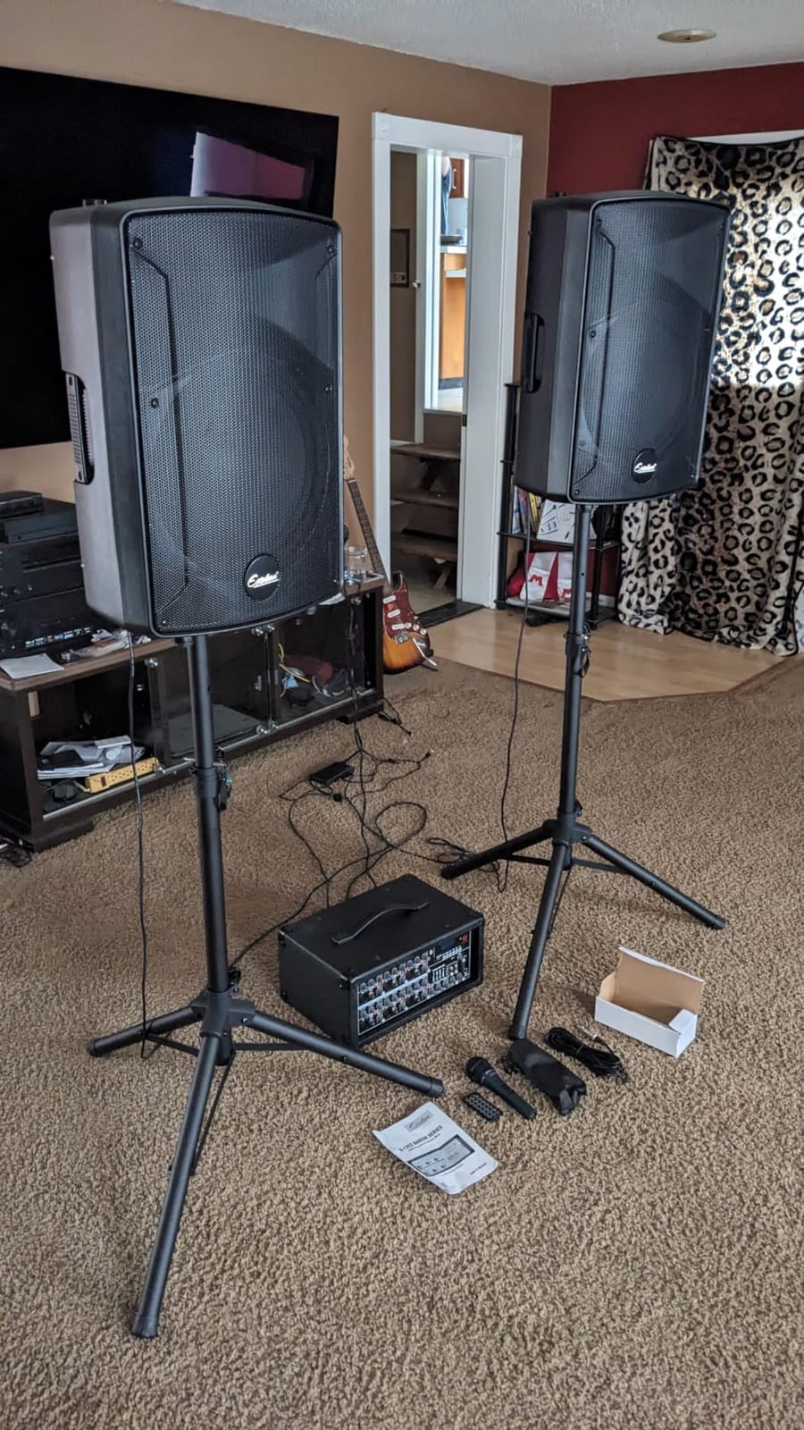 EXOTON S-1202 12inch 2000W Bluetooth PA System with Powered Mixer Set | Passive Speakers with 6 Channel Mixer /Stands /Mic/ Effect Controller/ 48V Phantom Power,for Indoor&Outdoor customer photo 2