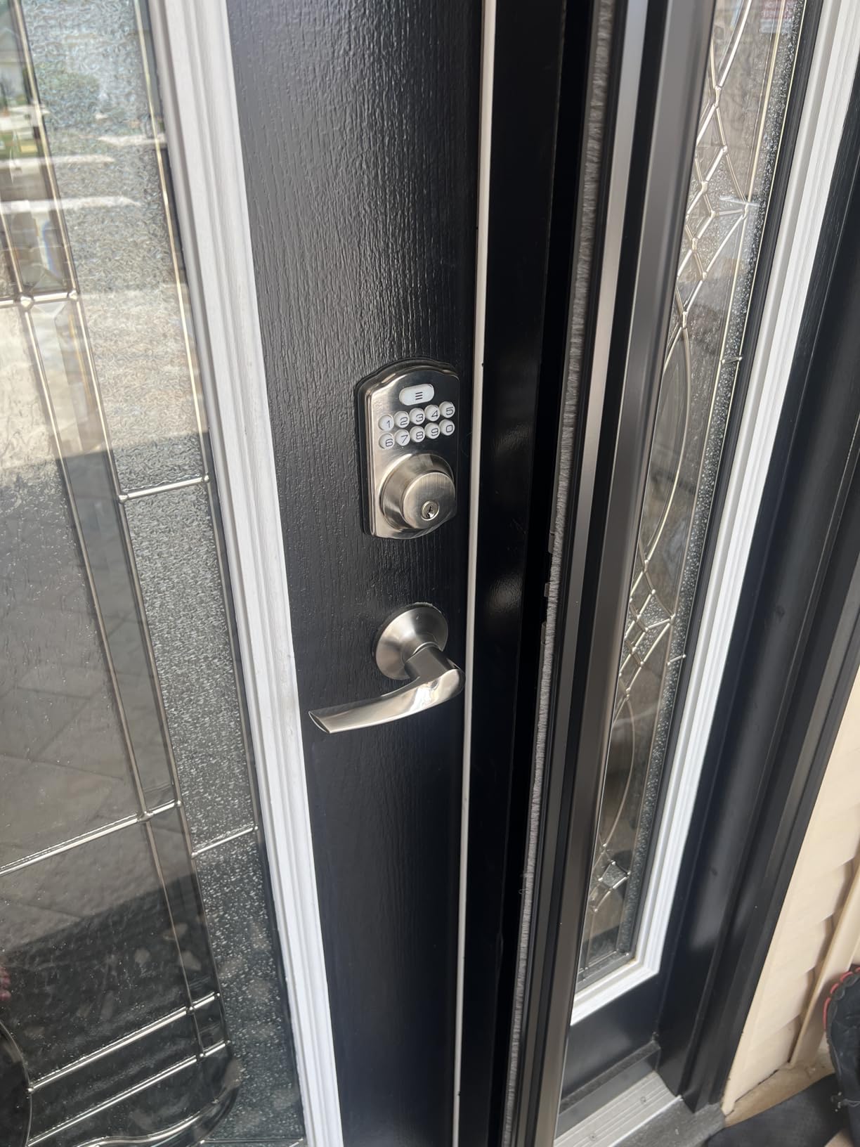 Veise KS01B Keypad Door Lock with 2 Lever Handles Set, Satin Nickel | Keyless Entry, 20 Codes, Auto Lock, Anti-Peeping Code, Electronic Deadbolt for Front Door, IP54 Waterproof, Easy Install customer photo 2