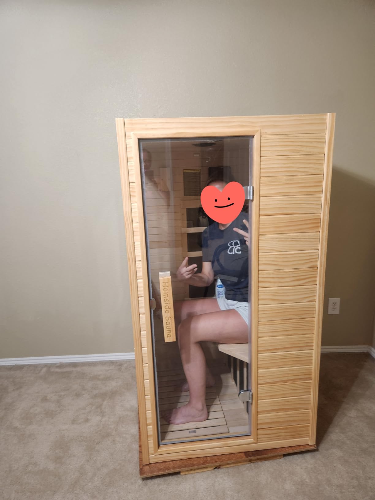 Homsido Infrared Home Sauna Room 1 Person Hemlock Wooden Indoor Dry Sauna, Low EMF 1200W/110V Heaters Panels, LCD Control Panel, 10 Minutes Pre-Warm up, Time and Temp Pre-Set, 1-Year Aftersale customer photo 2