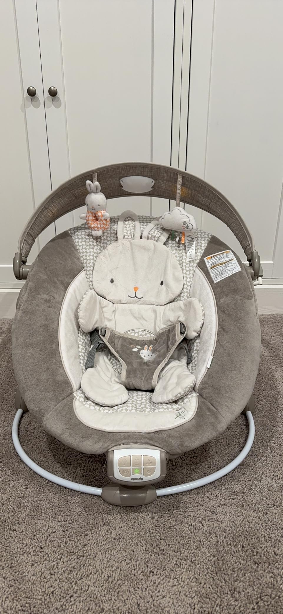 Ingenuity InLighten Baby Bouncer Seat with Light Up Toy Bar and Bear Tummy Time Pillow Mat - Nate, Newborn and up customer photo 1