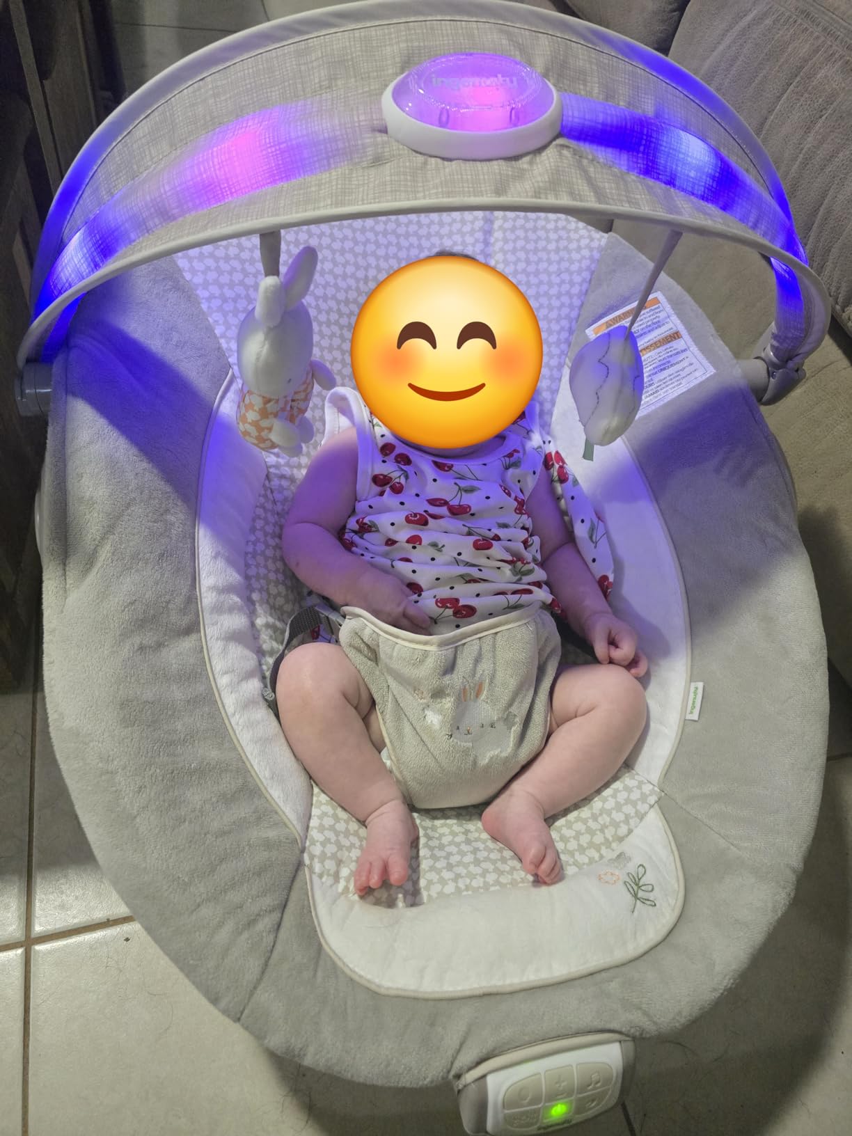 Ingenuity InLighten Baby Bouncer Seat with Light Up Toy Bar and Bear Tummy Time Pillow Mat - Nate, Newborn and up customer photo 2