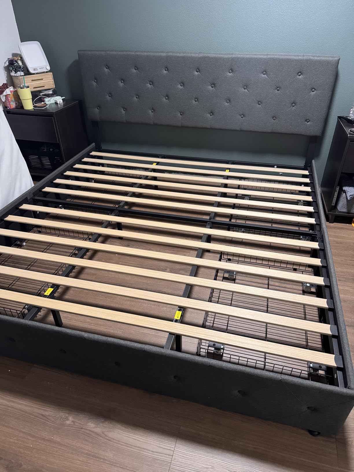 Allewie King Size Storage Bed Frame with 4 Underbed Drawers, Dark Grey | Upholstered Platform Bed with Adjustable Headboard, Diamond Button Tufted, Easy Assembly, Noise-Free, No Box Spring Needed customer photo 2