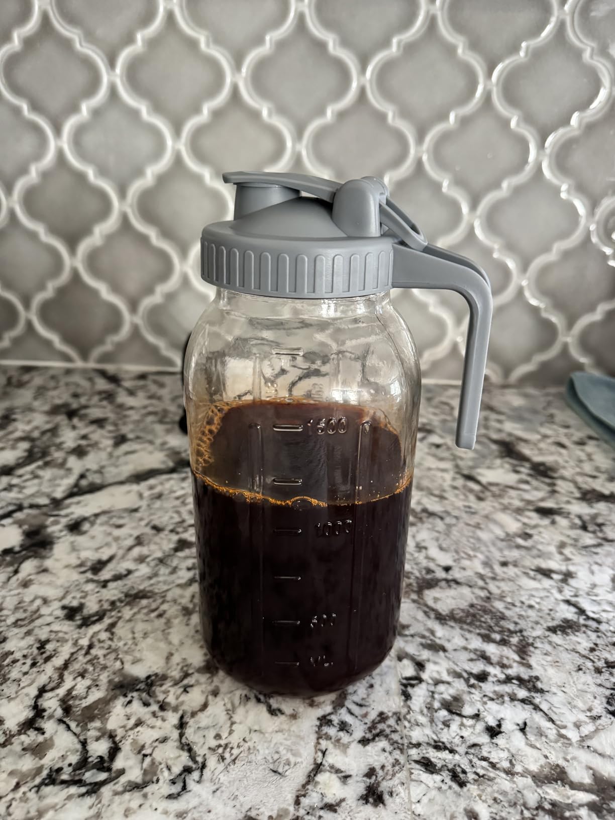 JunVpic Cold Brew Coffee Maker, 64 oz Glass Mason Pitcher | 100um stainless steel filter, wide mouth design, leak-proof lid with handle, pour spout for iced coffee, tea and cold drinks customer photo 1