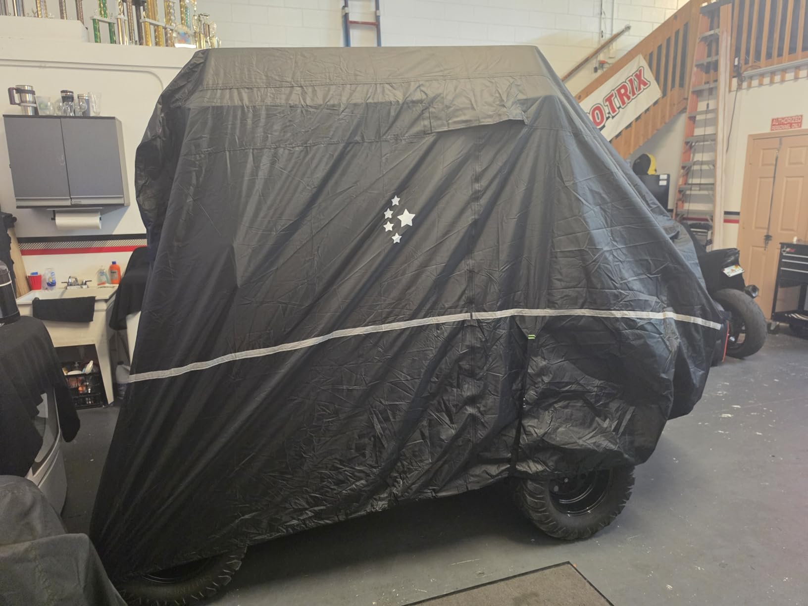 2/4/4+2 Passenger Golf Cart Cover Fits EZGO, Club Car, Yamaha, Heavy Duty 420D Waterproof Windproof Sunproof Outdoor All-Weather Full Cover (Black Gray-L) customer photo 1