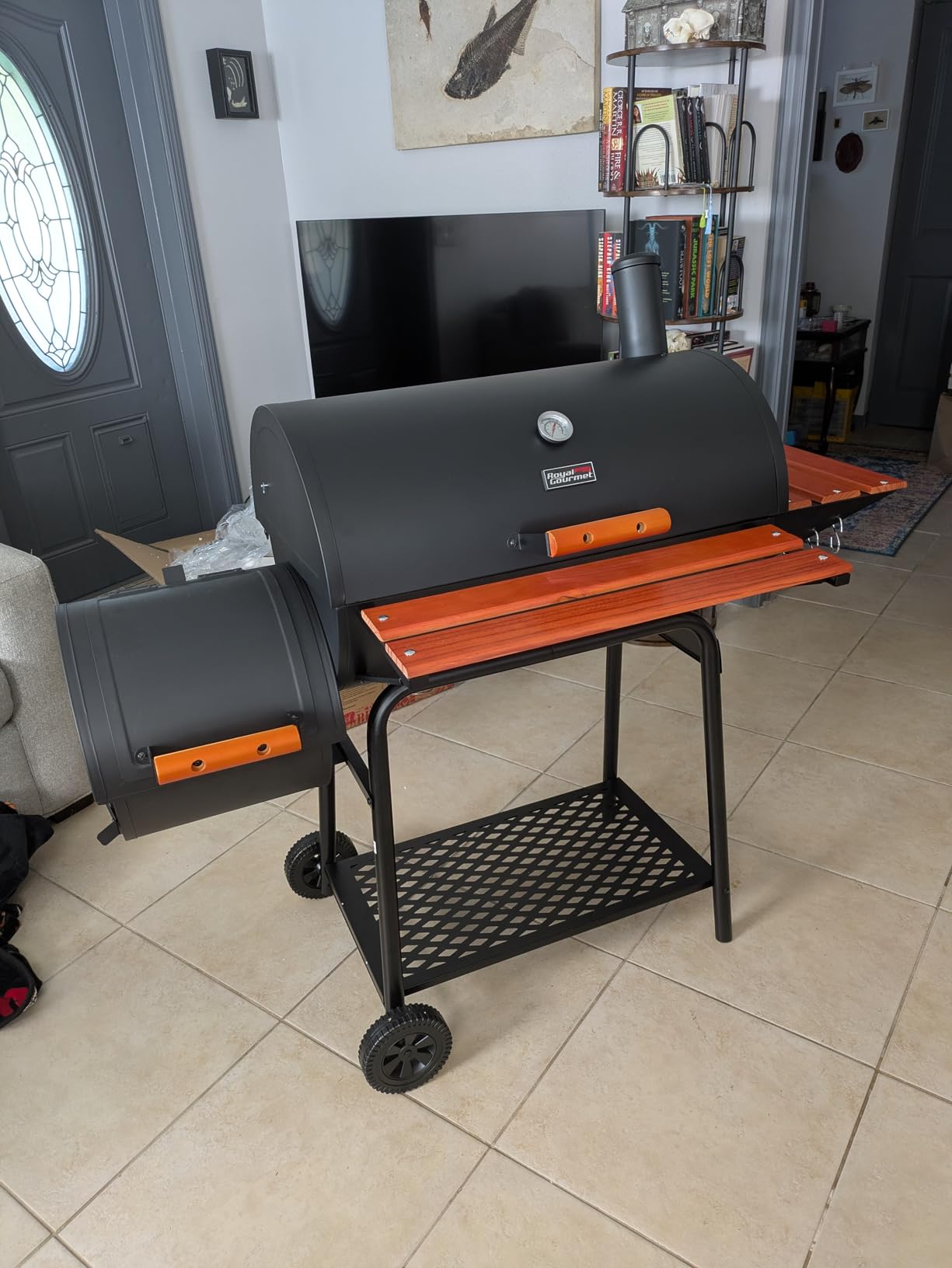 Royal Gourmet 30-Inch Charcoal Grill with Offset Smoker, Wood-Painted Table | CC1830W Outdoor Smoker Grill, 811 Sq. In. customer photo 1
