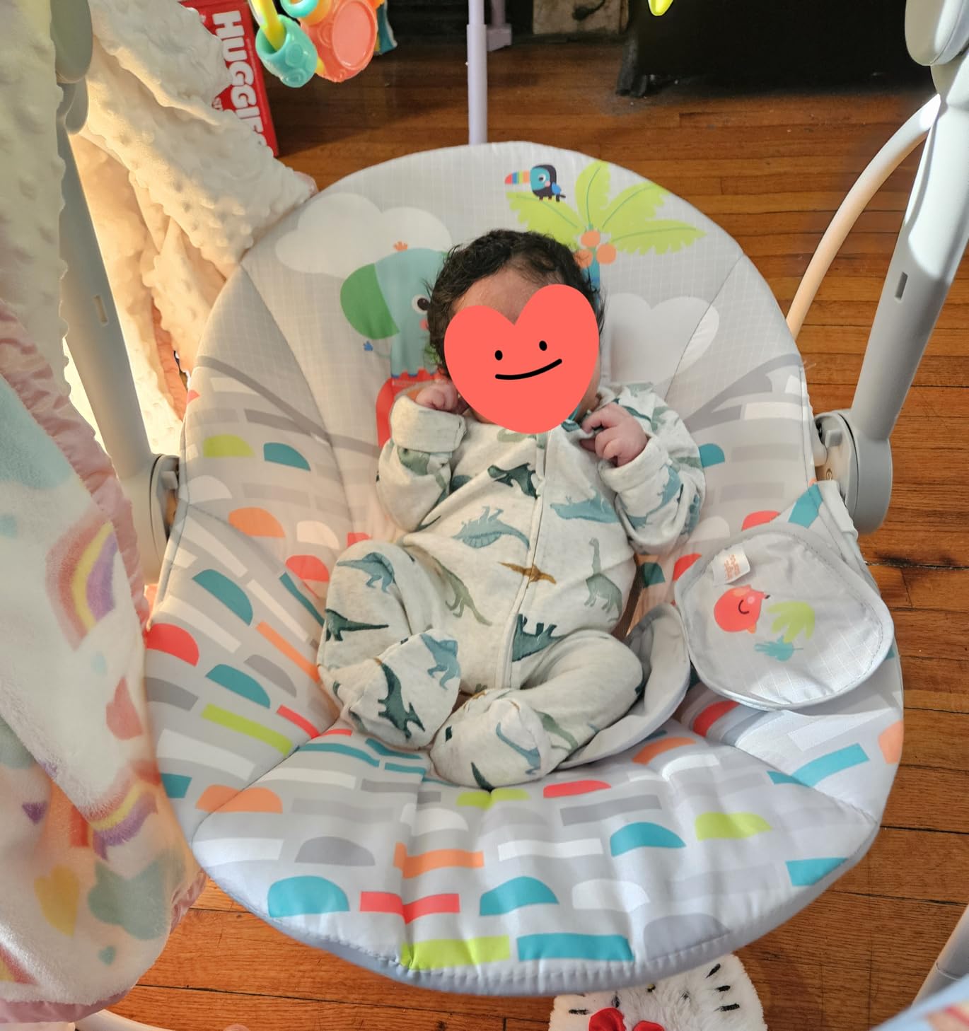 Bright Starts Portable Electric Baby Swing, Newborn to 9 Months | Lightweight & Foldable Swing with 6 Speeds, 10 Soothing Melodies, 2 Hanging Toys, 2-Position Recline, Max Weight 20 lbs customer photo 2