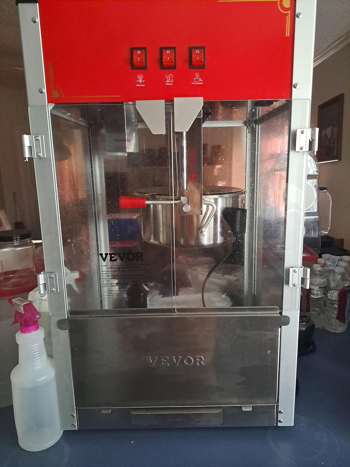 VEVOR Commercial Popcorn Machine, 12 Oz Kettle, 1440 W Countertop Popcorn Maker for 80 Cups per Batch, Theater Style Popper with 3-Switch Control Steel Frame Tempered Glass Doors 1 Scoop 2 Spoons, Red customer photo 1