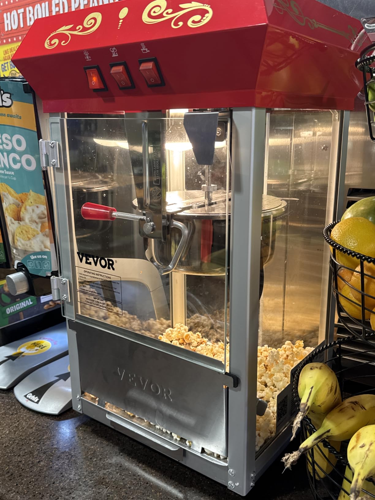 VEVOR Commercial Popcorn Machine, 8 Oz Kettle, 850 W Countertop Popcorn Maker for 48 Cups per Batch, Theater Style Popper with 3-Switch Control Steel Frame Tempered Glass Doors 2 Scoops 2 Spoons, Red customer photo 2
