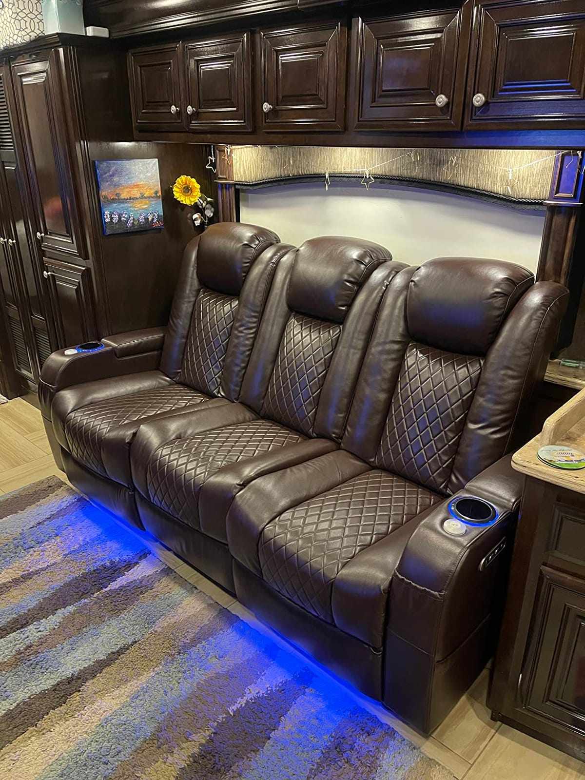 Airadlis Dual Power Home Theater Seating with 7-Color LED, Black, Row of 3 | Zero gravity recliner sofa, USB and Type-C charging, swivel tray and cup holder, lumbar pillow, 4-inch wall clearance customer photo 2