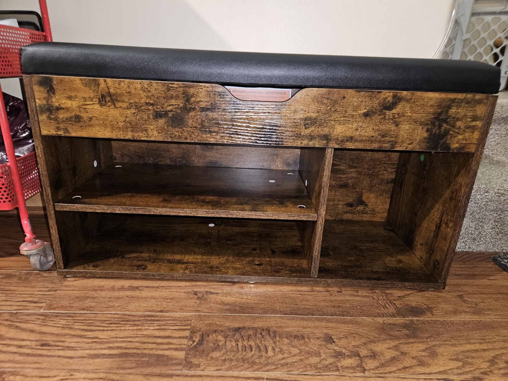 VASAGLE Storage Bench with Cushion, Shoe Bench,11.8 x 31.5 x 17.3 Inches | Padded Seat, Hidden Storage, Hold up to300 lb, Entryway, Rustic Brown and Ink Black, CUSTOS Collection ULHS30BX customer photo 1