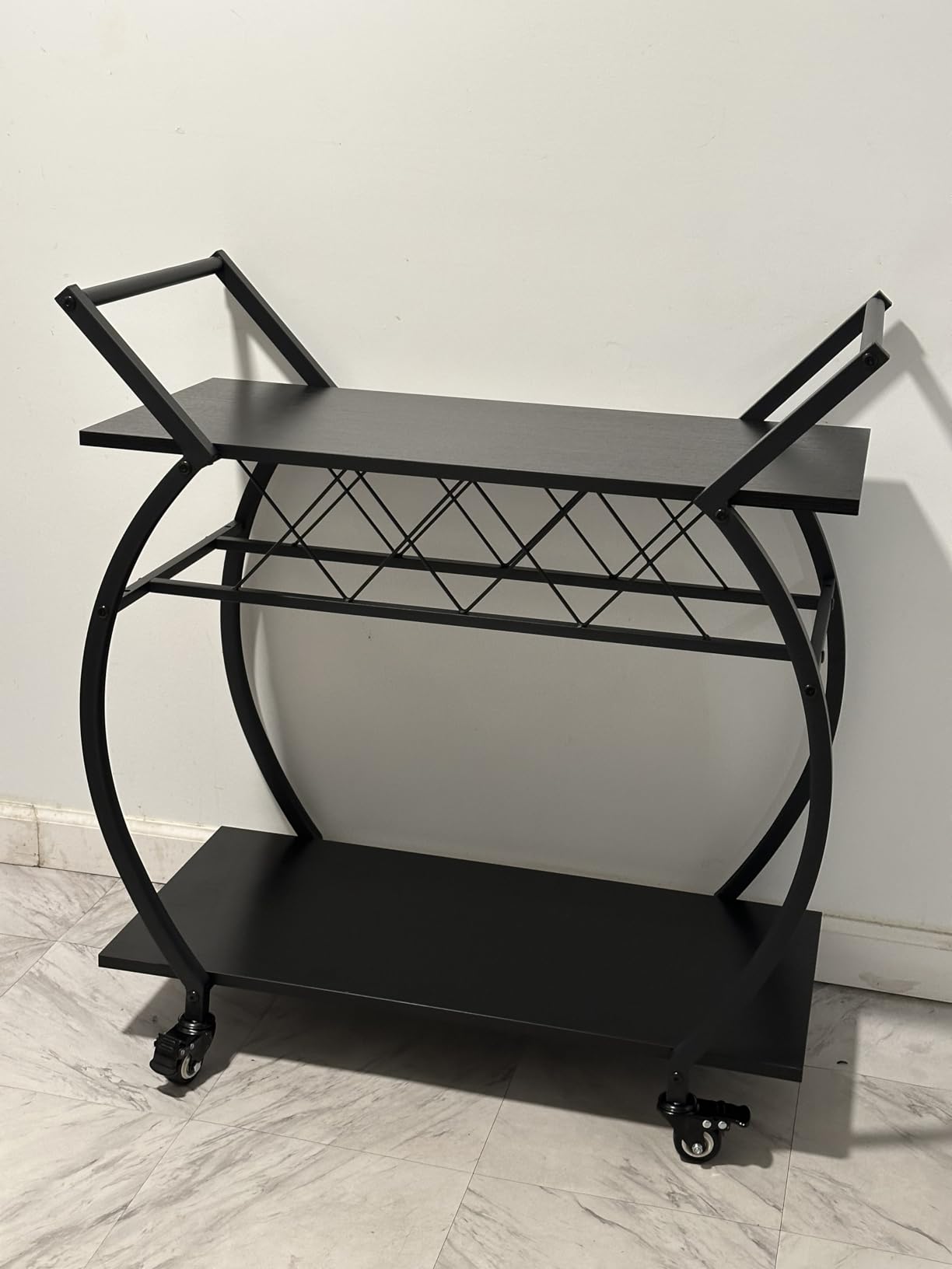 LVB Black Bar Cart with Wheels, Industrial Wine Cart with Storage for Home | Modern Bar Cart with Wine Rack, Beverage Rolling Kitchen Serving Cart, Wooden Microwave Drink Liquor Cart for Dining Room customer photo 2